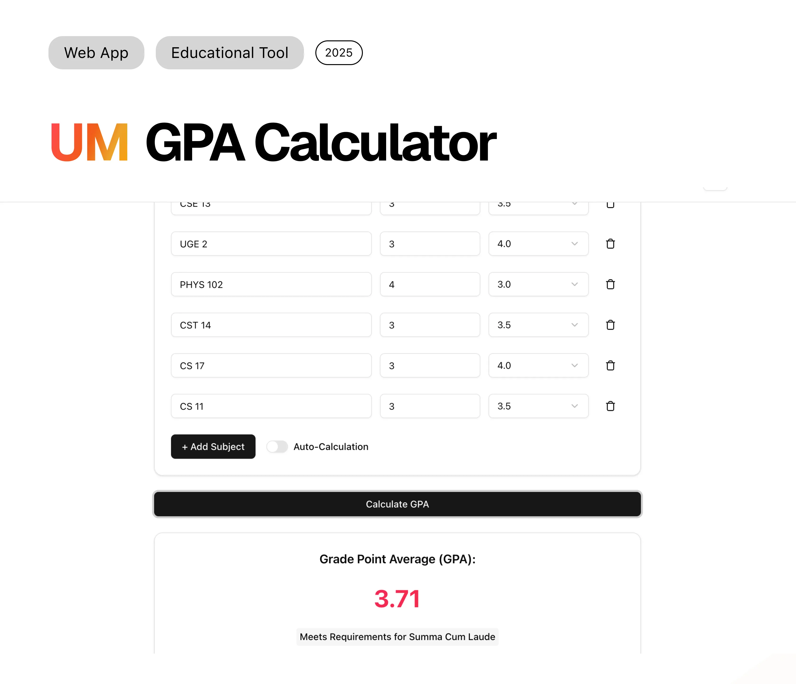 UM GPA Calculator Poster